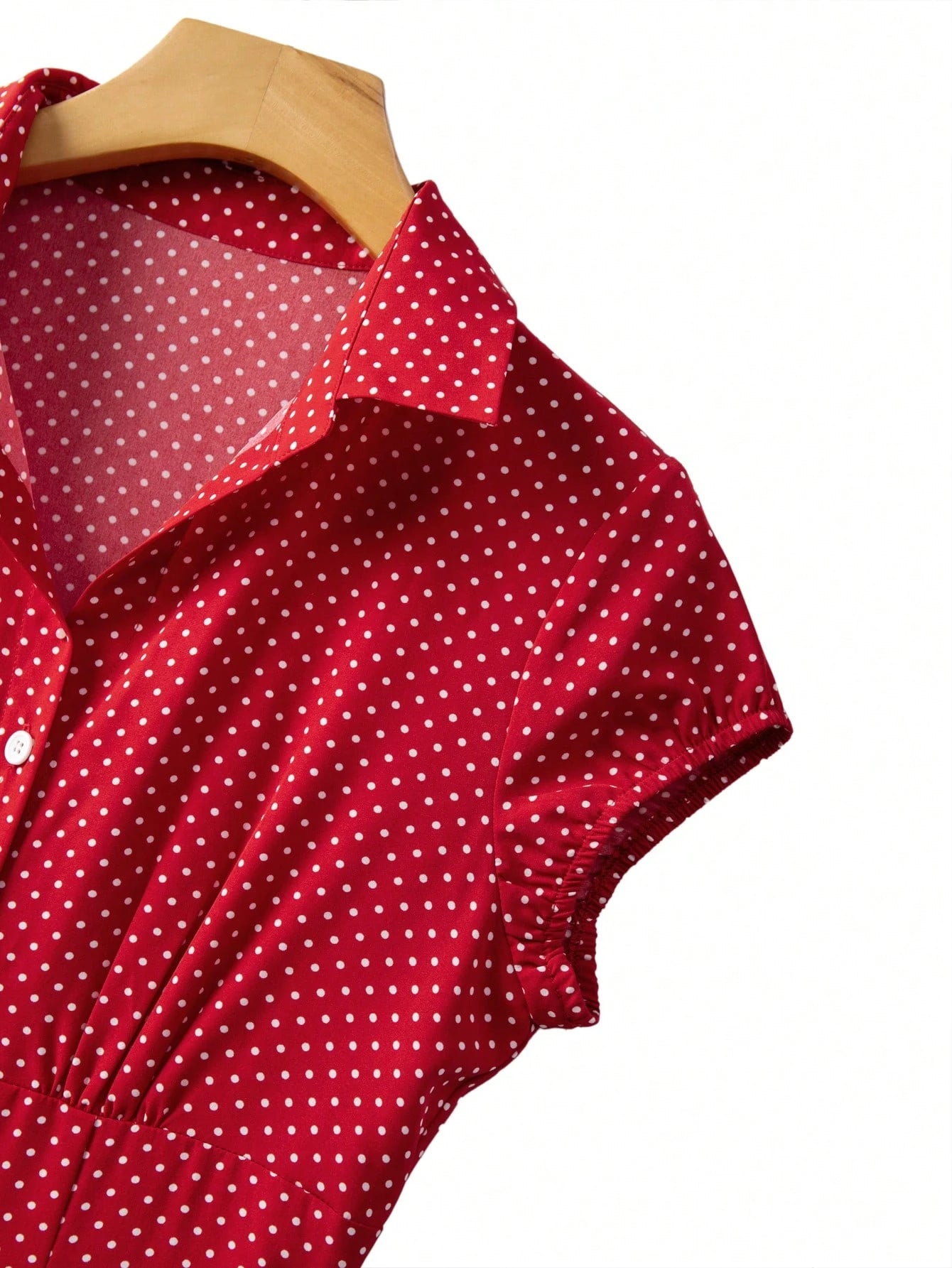 Franclia Women's Red And White Polka Dot Vintage French V-Neck A-Line Dress,Elegant Short Sleeve Summer Dress,Versatile For Brunch,Commute,Party,Tea Party