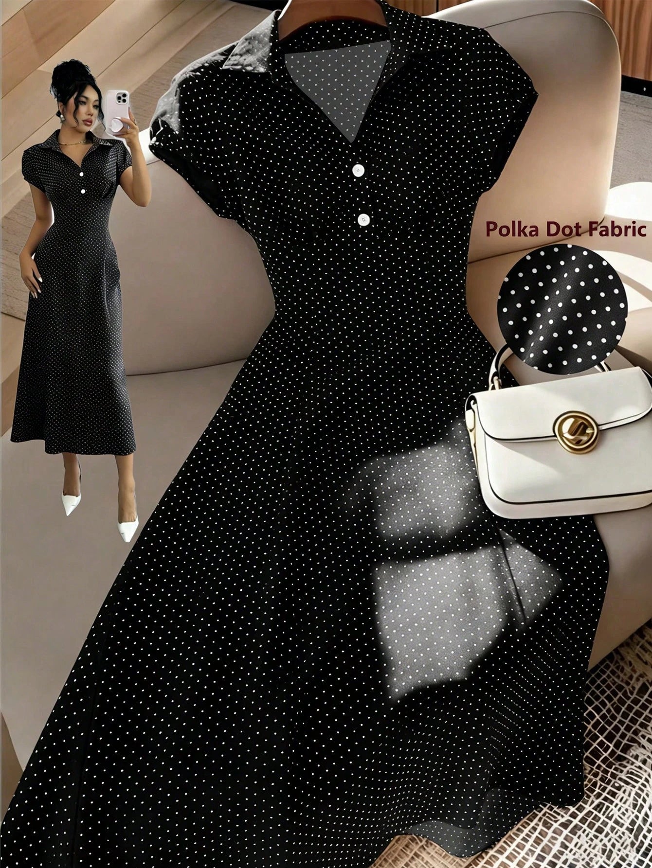 Franclia Women's Red And White Polka Dot Vintage French V-Neck A-Line Dress,Elegant Short Sleeve Summer Dress,Versatile For Brunch,Commute,Party,Tea Party