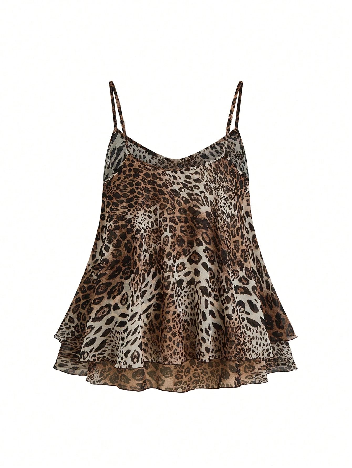 Franclia Women's Regular Length Leopard Print Tiered Layer Tank Top With Spaghetti Straps