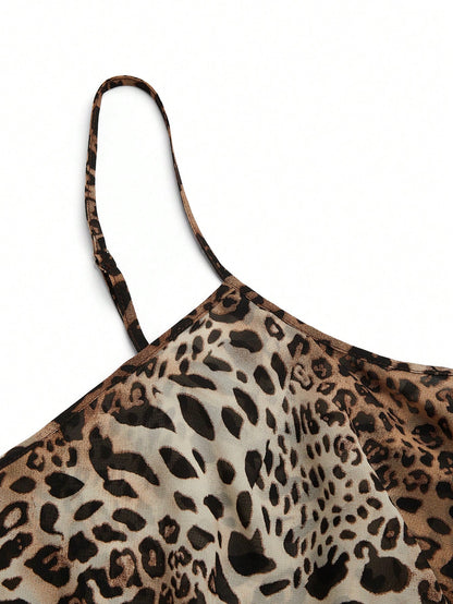 Franclia Women's Regular Length Leopard Print Tiered Layer Tank Top With Spaghetti Straps