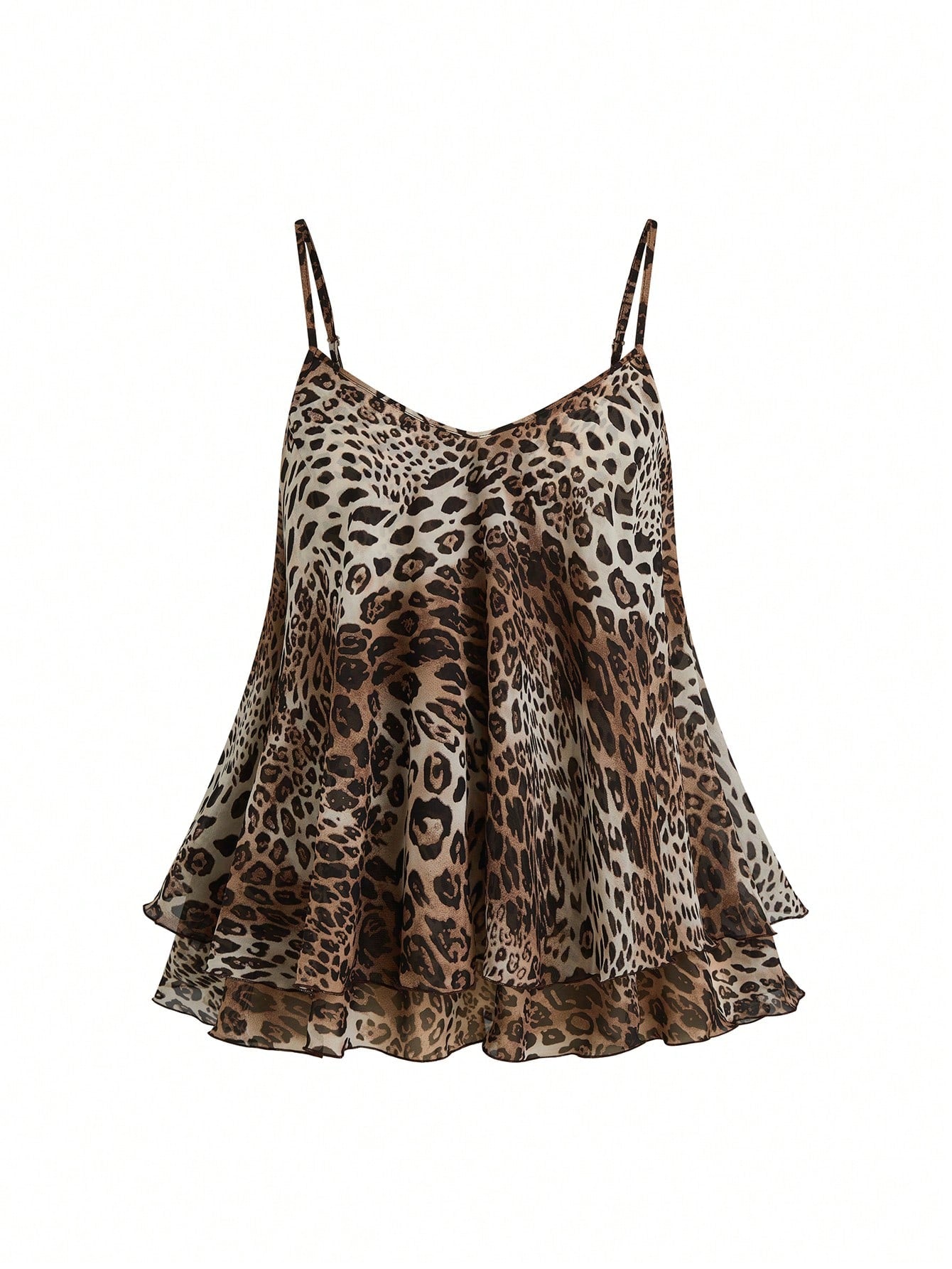 Franclia Women's Regular Length Leopard Print Tiered Layer Tank Top With Spaghetti Straps