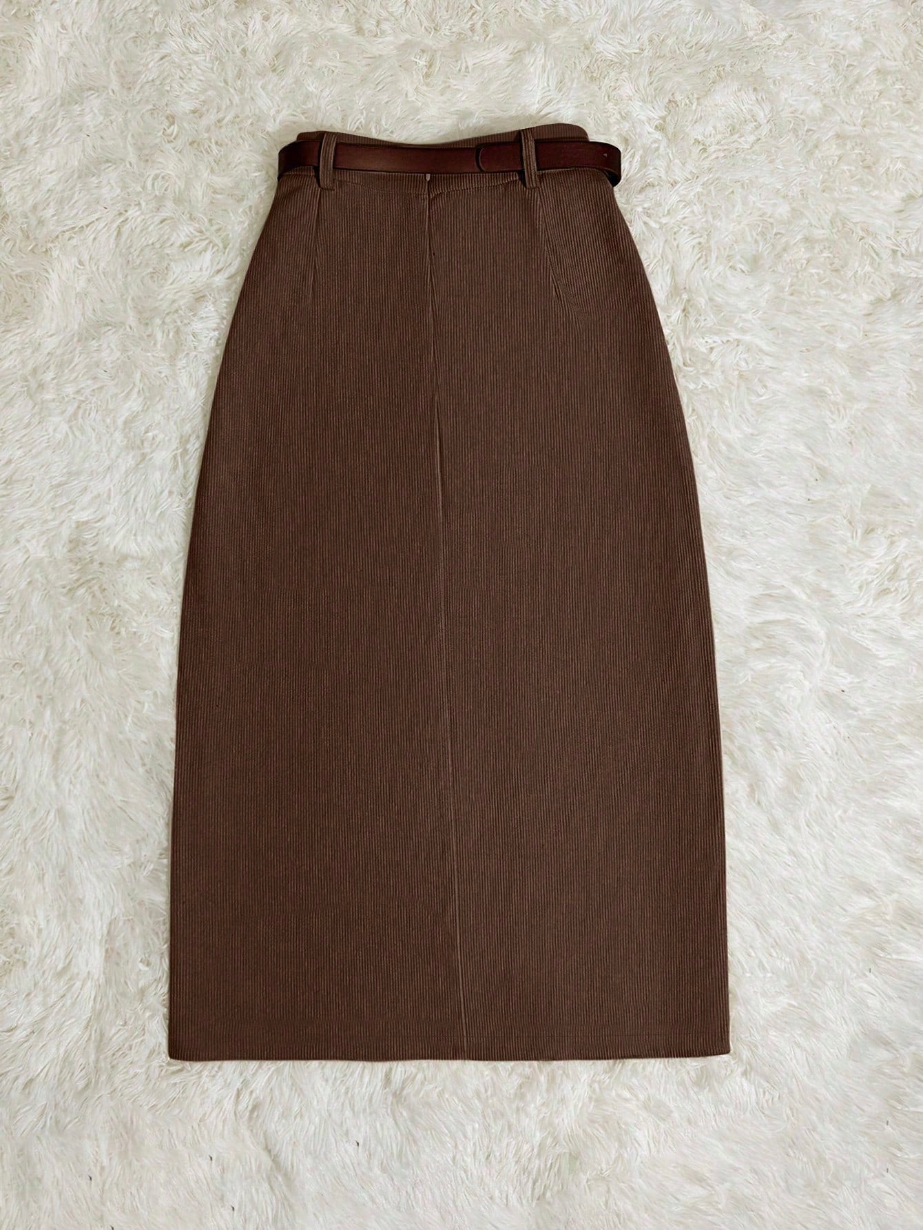 Franclia Women's Solid Color Corduroy Pocket Slit Skirt With Belt