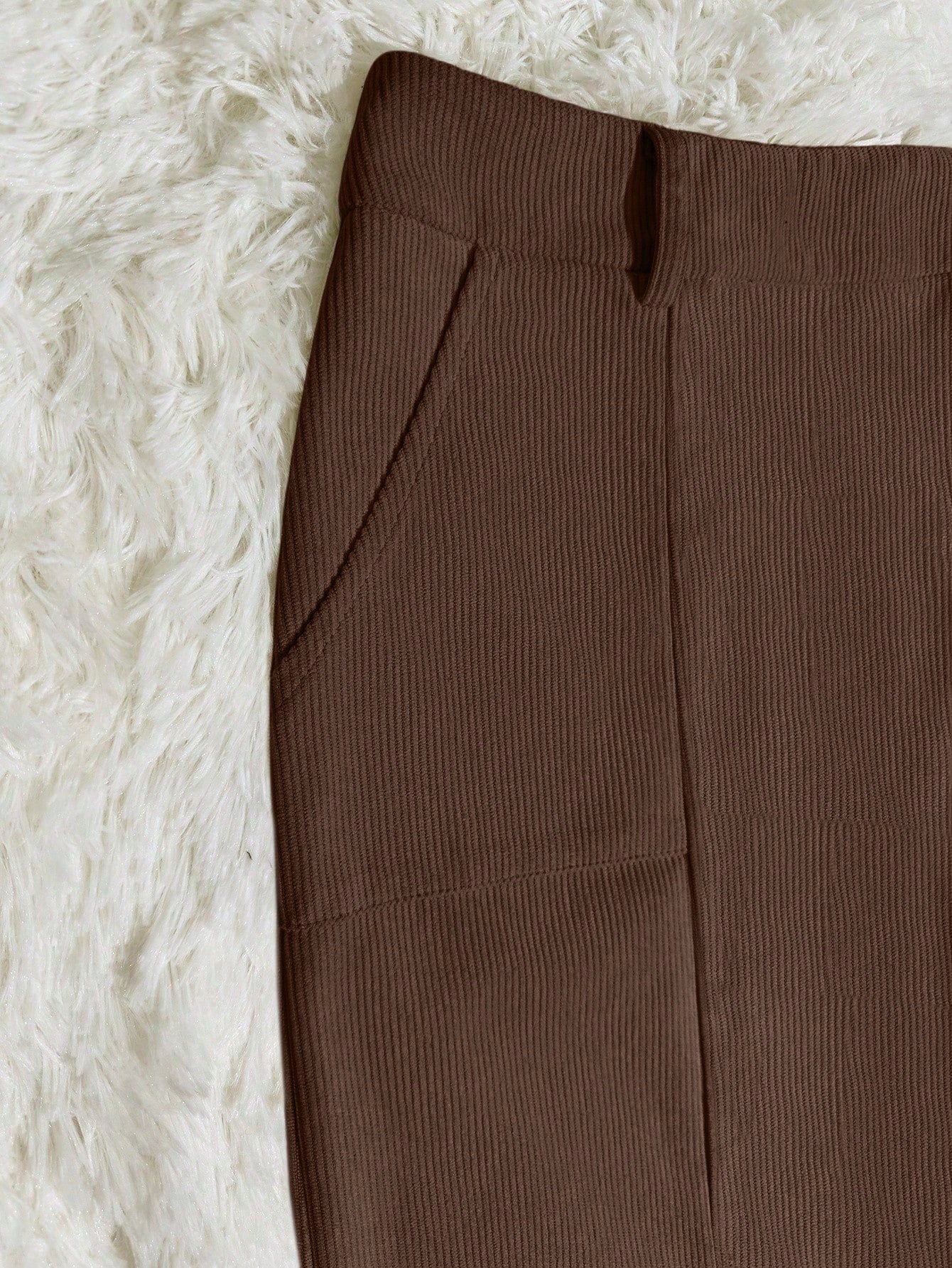 Franclia Women's Solid Color Corduroy Pocket Slit Skirt With Belt