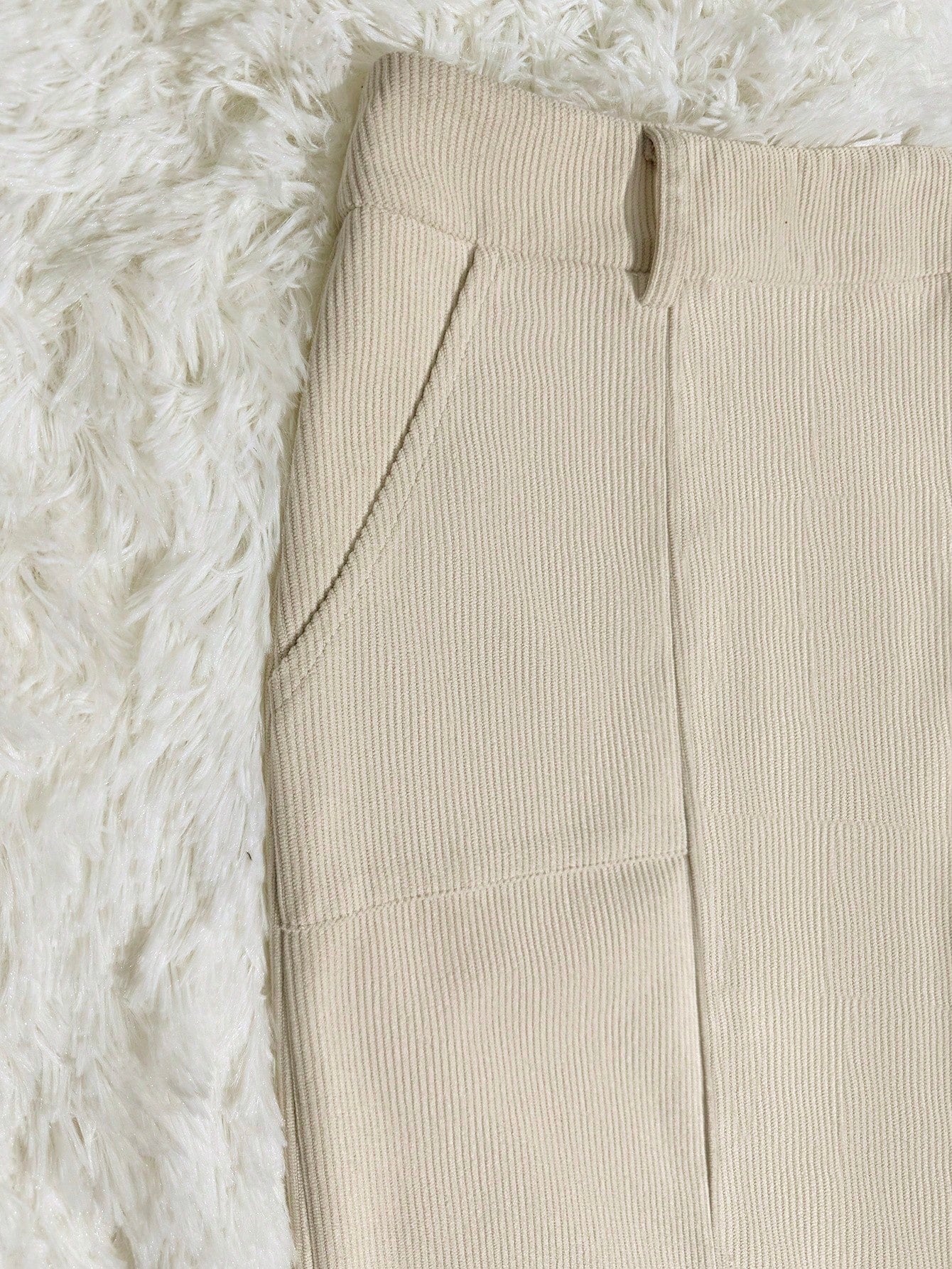 Franclia Women's Solid Color Corduroy Pocket Slit Skirt With Belt