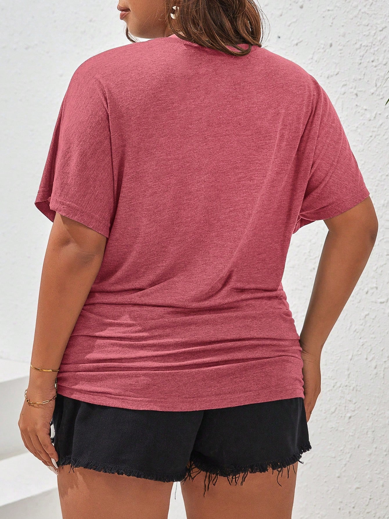 Frenchy Plus Size Casual Solid Color Batwing Sleeve Ruched T-Shirt