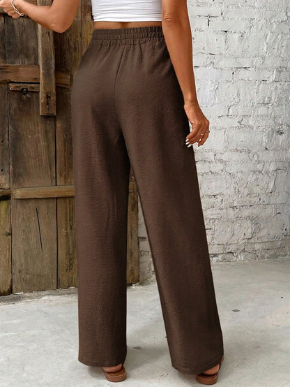 Frenchy Women's Summer Solid Color Drawstring Waist Straight Leg Pants
