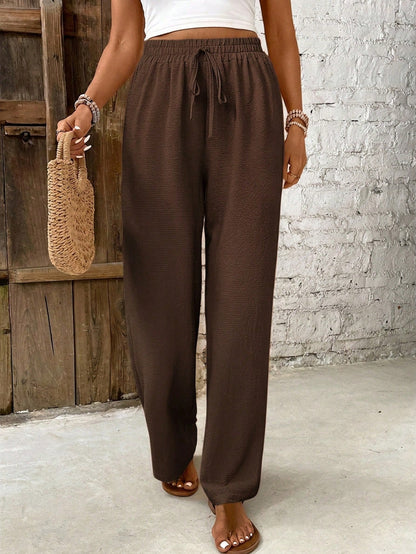 Frenchy Women's Summer Solid Color Drawstring Waist Straight Leg Pants