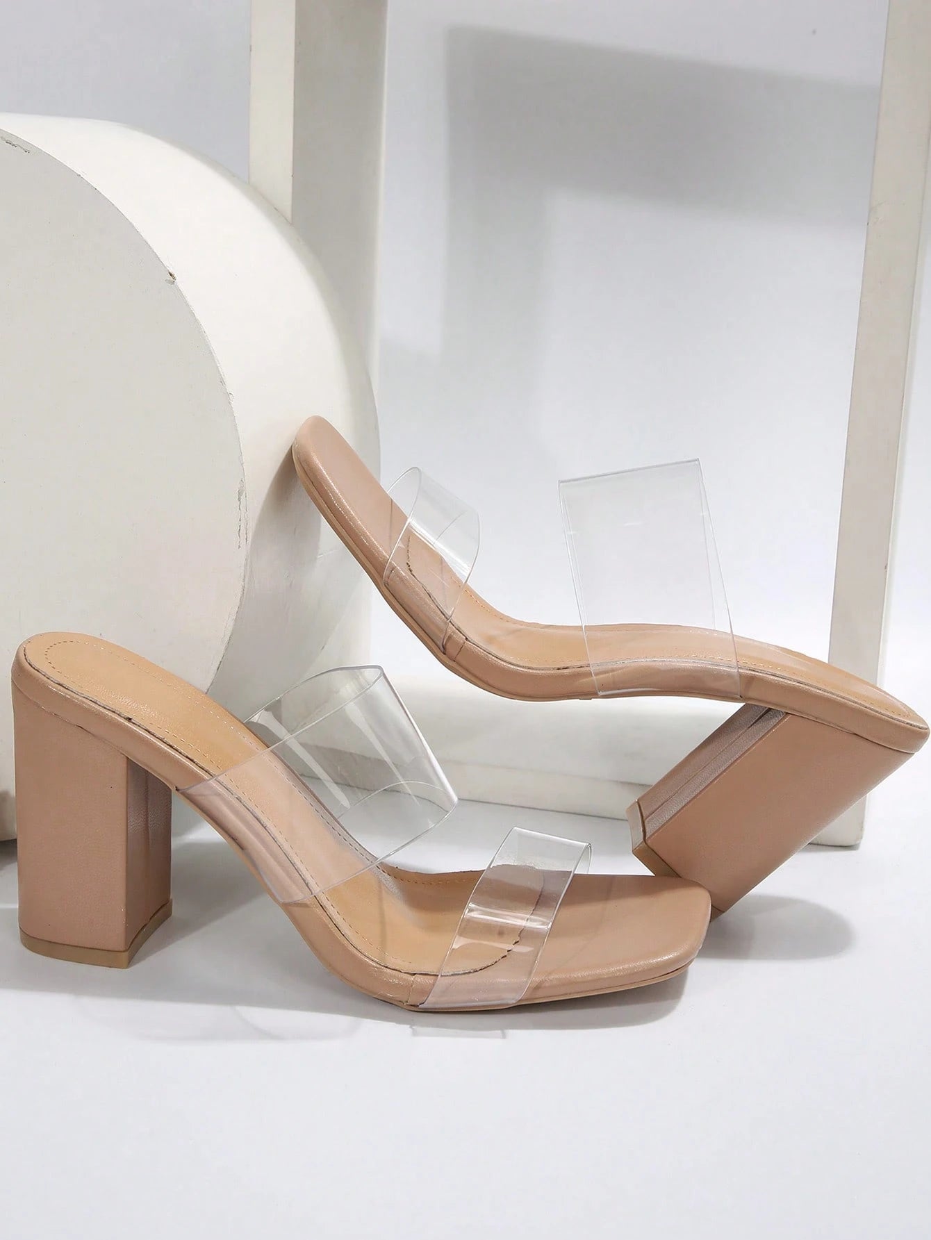 Frends2025 Summer New Transparent Crystal Lace-Up Fashionable Simple Chunky Heel Sandals, Suitable For Women, Can Be Worn For Photography, Parties