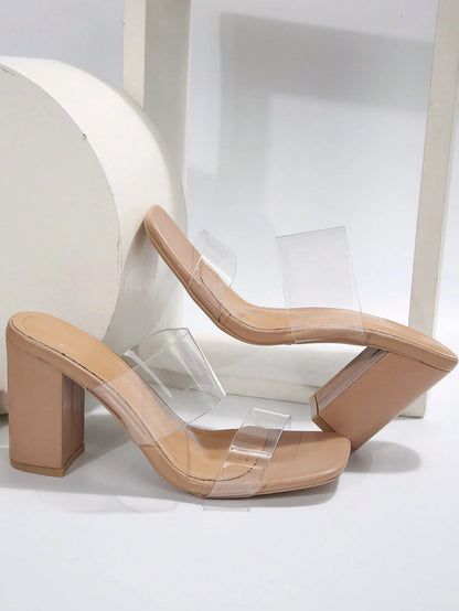Frends2025 Summer New Transparent Crystal Lace-Up Fashionable Simple Chunky Heel Sandals, Suitable For Women, Can Be Worn For Photography, Parties