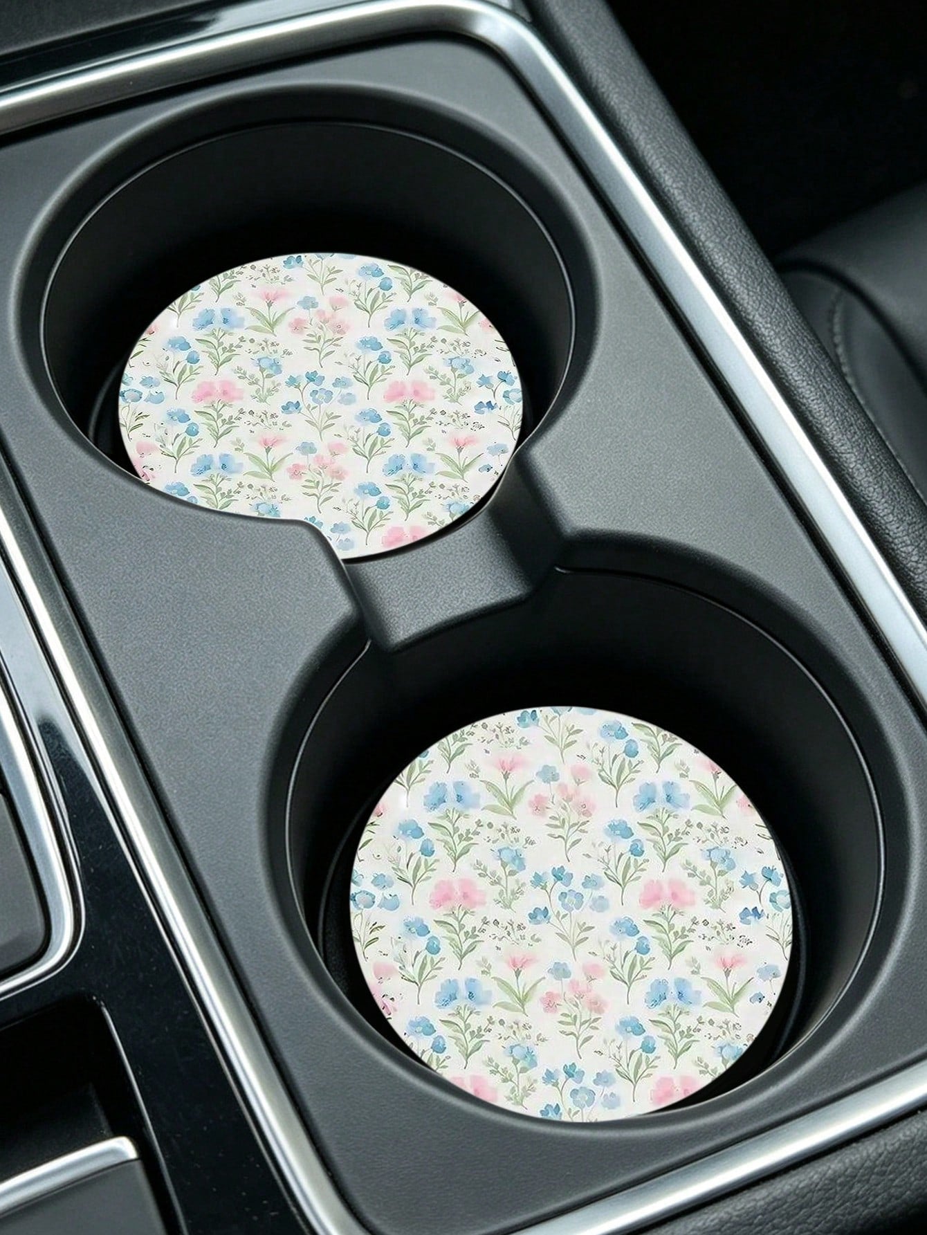 Fresh Floral Car Cup Holder Coaster Set| Non-Slip Car Cup Holder Mat| Girly Car Interior Decor| 2pcs Round Coasters (2.75 Inches)| Flower Design, Suitable For Home And Car| Ideal Holiday Birthday