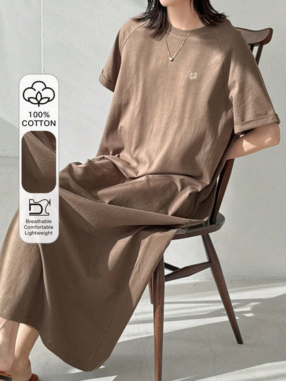 FRIFUL Women Brown Long Embroidered Graphic Print Summer Dress Sundress
