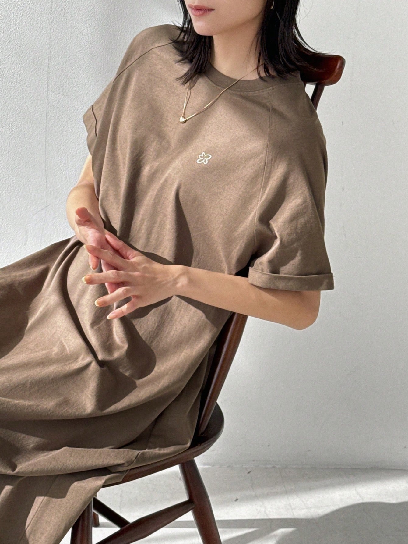 FRIFUL Women Brown Long Embroidered Graphic Print Summer Dress Sundress
