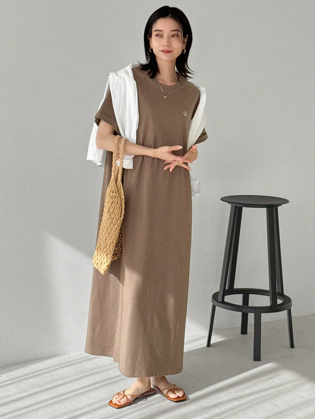 FRIFUL Women Brown Long Embroidered Graphic Print Summer Dress Sundress