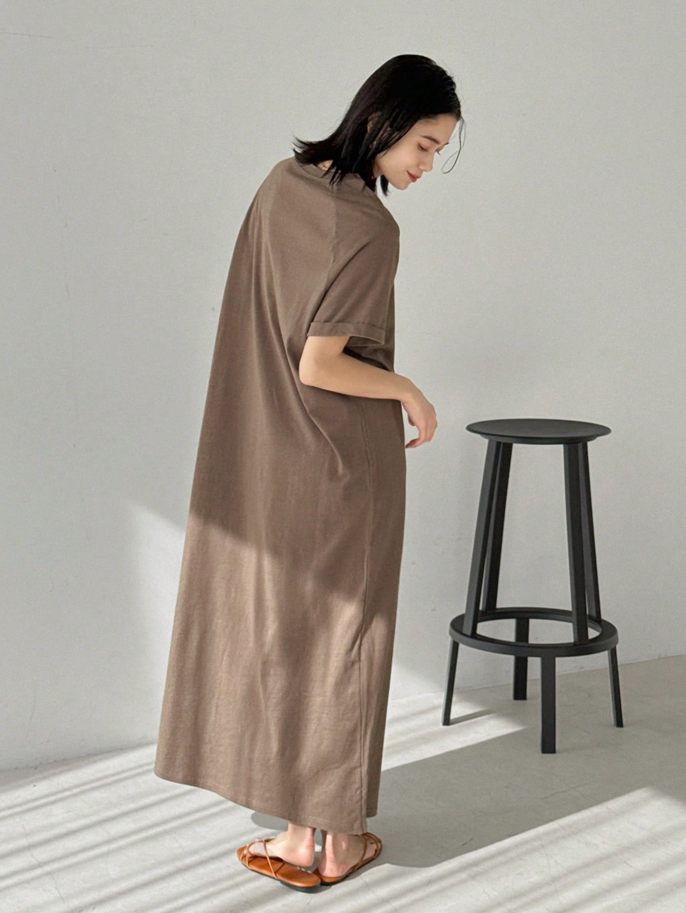 FRIFUL Women Brown Long Embroidered Graphic Print Summer Dress Sundress