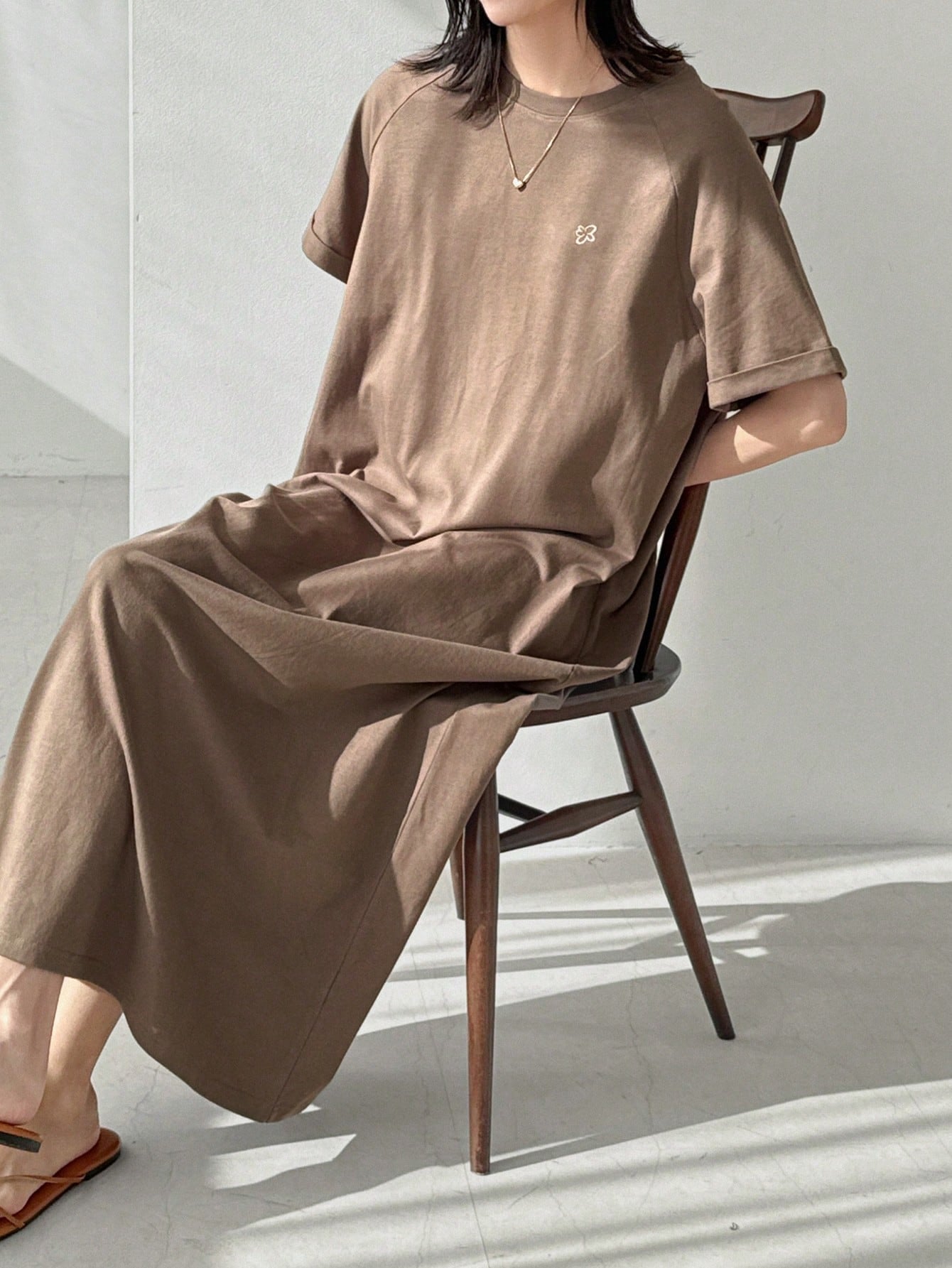FRIFUL Women Brown Long Embroidered Graphic Print Summer Dress Sundress
