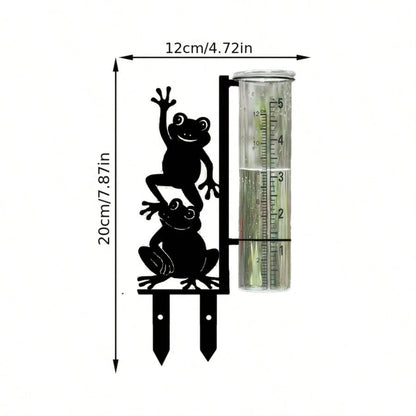 Frog Pattern Outdoor Rain Gauge (Includes Glass Measuring Cup), Large Capacity Metal Frame Rain Gauge, Suitable For Garden, Yard, Flower Pot, Patio And Lawn, Beautiful Stable And Durable Design