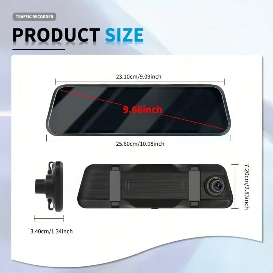 Front And Rear Mirror Dash Camera, Featuring A Rearview Mirror Camera With A TF Card, A 9.66-Inch 4K IPS Touchscreen, Loop Recording, Wide Angles Of 170° And 140°, Night Vision, G-Sensor, And An AHD B