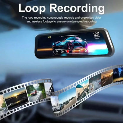 Front And Rear Mirror Dash Camera, Featuring A Rearview Mirror Camera With A TF Card, A 9.66-Inch 4K IPS Touchscreen, Loop Recording, Wide Angles Of 170° And 140°, Night Vision, G-Sensor, And An AHD B