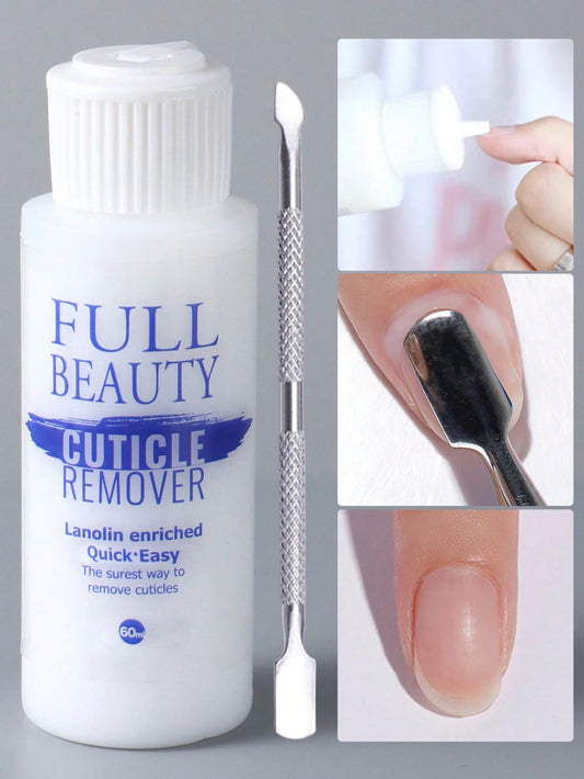 FULL BEAUTY 60ml Nail Cuticle Softening Gel Cream, Smooth & Moisturizing, Removes Nail Dead Skin, Manicure Care Repair Tool With Cuticle Pusher Nails