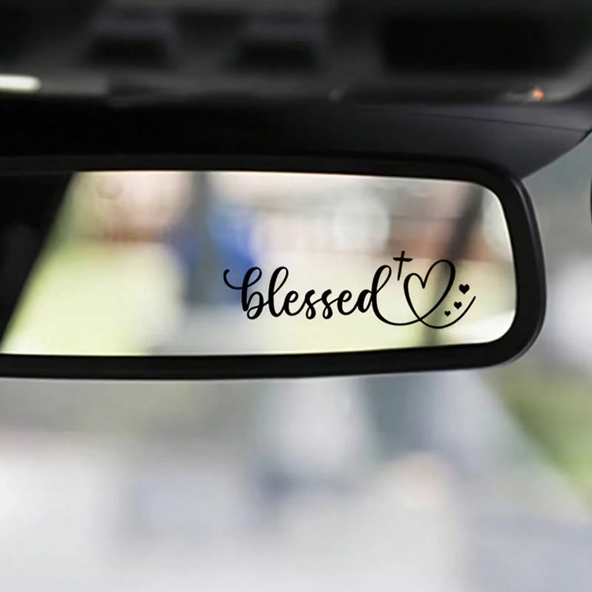 Fun Heart-Shaped Rearview Mirror Sticker- Black Religious Text Self-Adhesive Vinyl Decor, Suitable For Cars, Cups, Mirrors- Christian Faith Car Decoration, Easy To Apply With No Residue, Heart-Shape