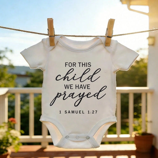 Funny Baby Bodysuit With For This Child We Have Prayed Print Short Sleeve Romper Newborn Baby Boy Clothes Ultra-Soft Cotton Playtime Clothes Round Neck Snap Buttons Soft Newborn & Infant Unisex Jumpsu