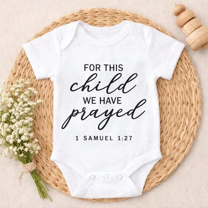 Funny Baby Bodysuit With For This Child We Have Prayed Print Short Sleeve Romper Newborn Baby Boy Clothes Ultra-Soft Cotton Playtime Clothes Round Neck Snap Buttons Soft Newborn & Infant Unisex Jumpsu