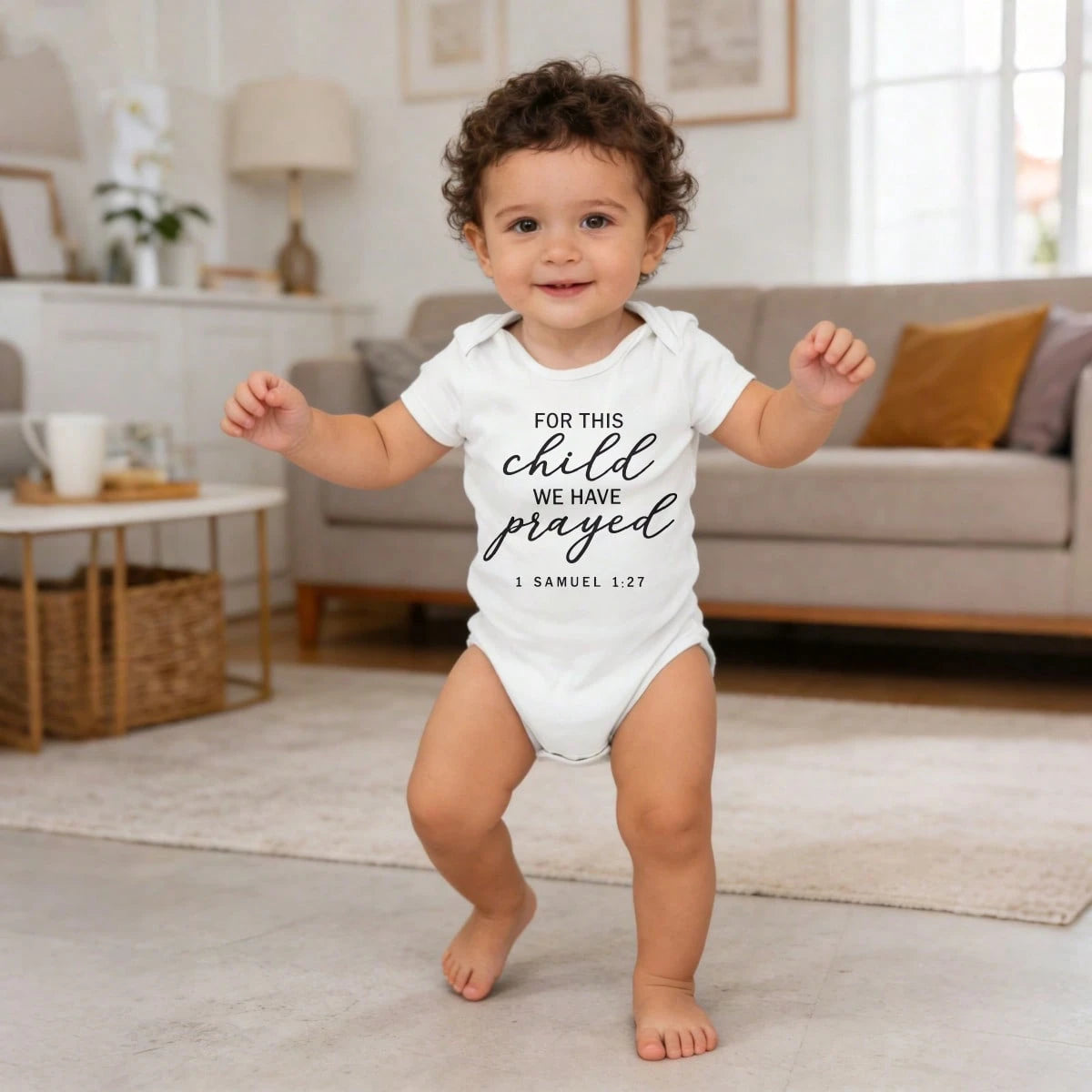 Funny Baby Bodysuit With For This Child We Have Prayed Print Short Sleeve Romper Newborn Baby Boy Clothes Ultra-Soft Cotton Playtime Clothes Round Neck Snap Buttons Soft Newborn & Infant Unisex Jumpsu