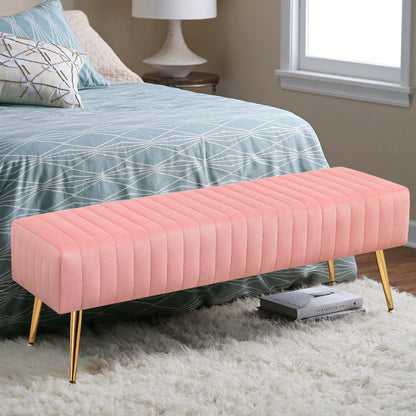FURNIMART Fumahome Tufted Ottoman Bench With Golden Legs Modern Rectangular Bedroom Bench Luxurious Velvet Upholstered End Of Bed Bench Ottoman Footrest For Living Room Bedroom Entryway