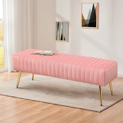FURNIMART Fumahome Tufted Ottoman Bench With Golden Legs Modern Rectangular Bedroom Bench Luxurious Velvet Upholstered End Of Bed Bench Ottoman Footrest For Living Room Bedroom Entryway