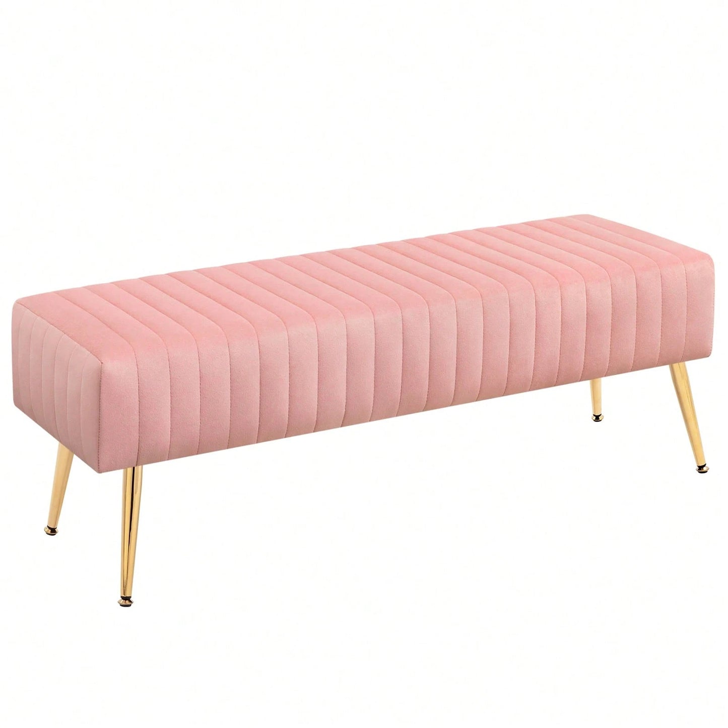 FURNIMART Fumahome Tufted Ottoman Bench With Golden Legs Modern Rectangular Bedroom Bench Luxurious Velvet Upholstered End Of Bed Bench Ottoman Footrest For Living Room Bedroom Entryway