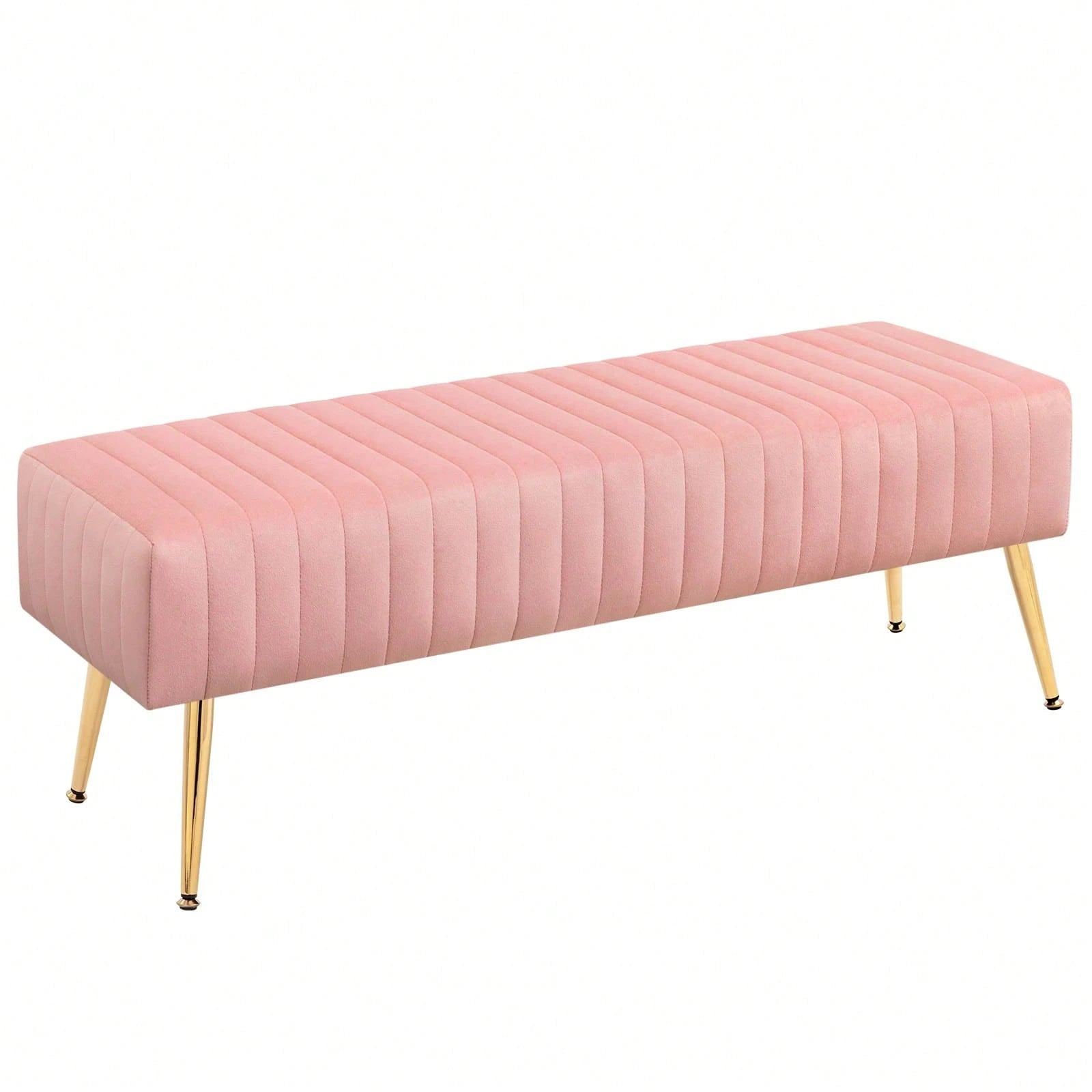 FURNIMART Fumahome Tufted Ottoman Bench With Golden Legs Modern Rectangular Bedroom Bench Luxurious Velvet Upholstered End Of Bed Bench Ottoman Footrest For Living Room Bedroom Entryway