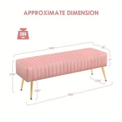 FURNIMART Fumahome Tufted Ottoman Bench With Golden Legs Modern Rectangular Bedroom Bench Luxurious Velvet Upholstered End Of Bed Bench Ottoman Footrest For Living Room Bedroom Entryway