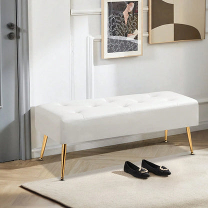 FURNIMART Fumahome Tufted Ottoman Bench With Golden Legs Modern Rectangular Bedroom Bench Luxurious Velvet Upholstered End Of Bed Bench Ottoman Footrest For Living Room Bedroom Entryway