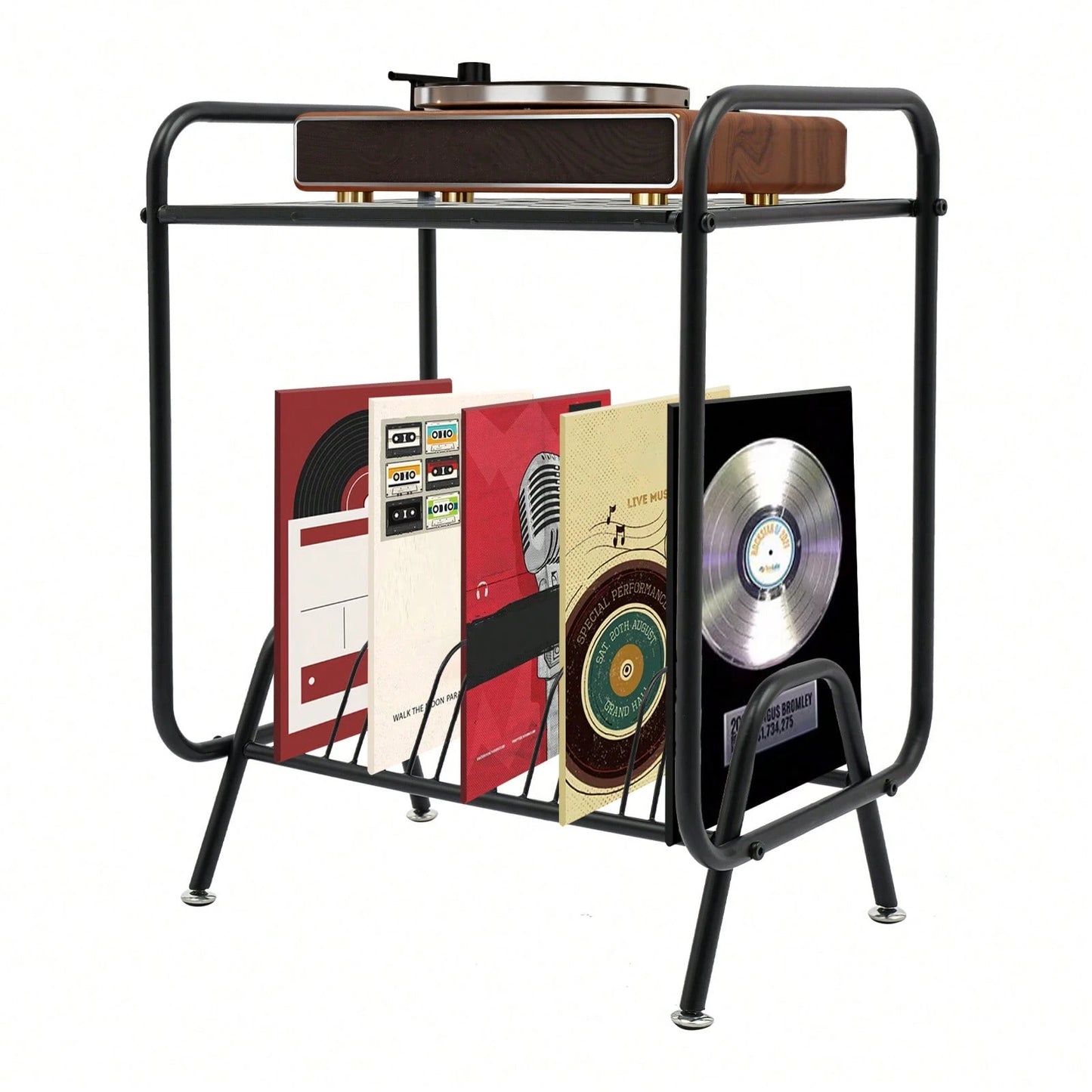 Futchoy 2-Tier Record Player Stand, Player Stand With 16 Slots, 2-Tier Record Storage Stand