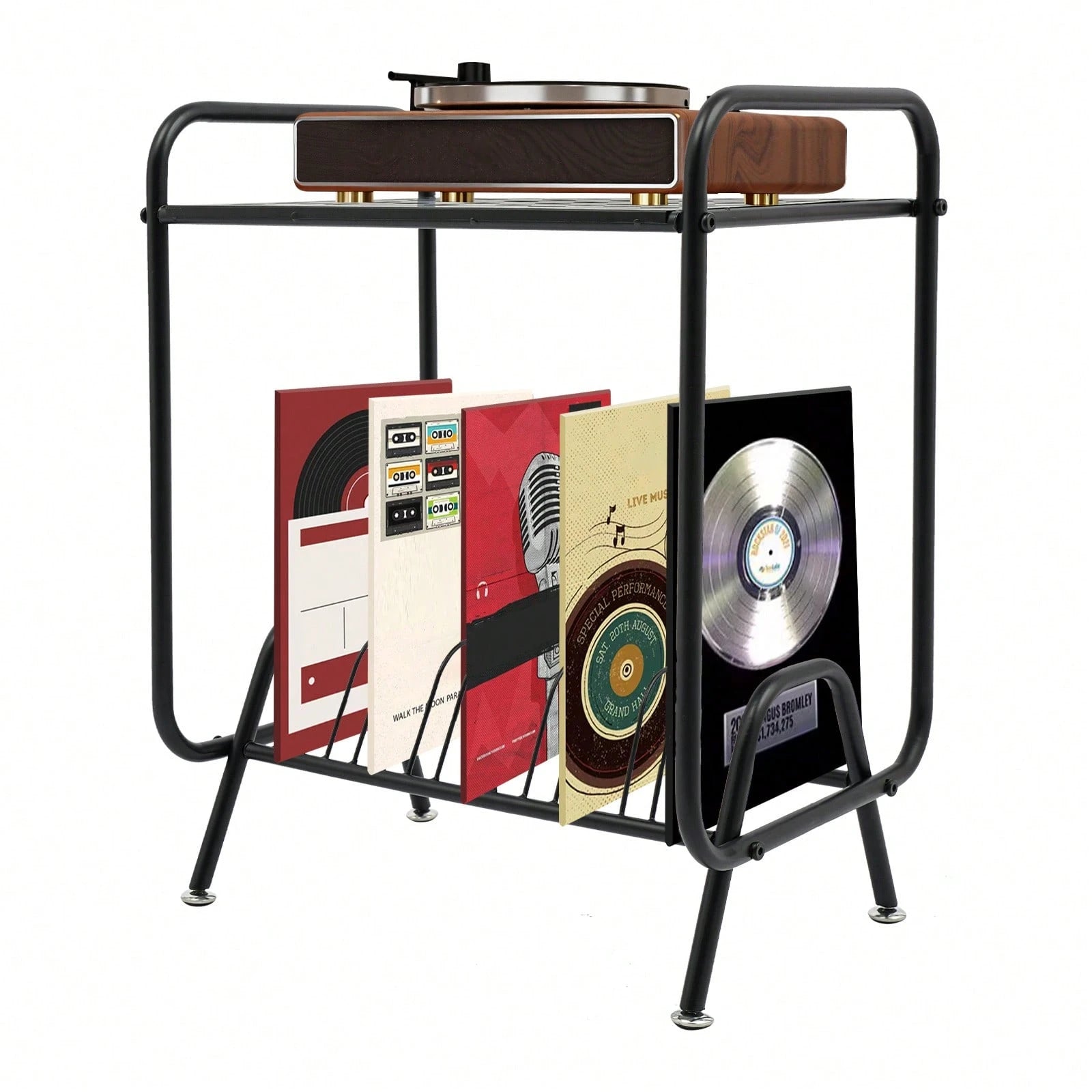 Futchoy 2-Tier Record Player Stand, Player Stand With 16 Slots, 2-Tier Record Storage Stand