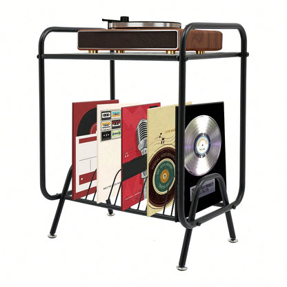 Futchoy 2-Tier Record Player Stand, Player Stand With 16 Slots, 2-Tier Record Storage Stand