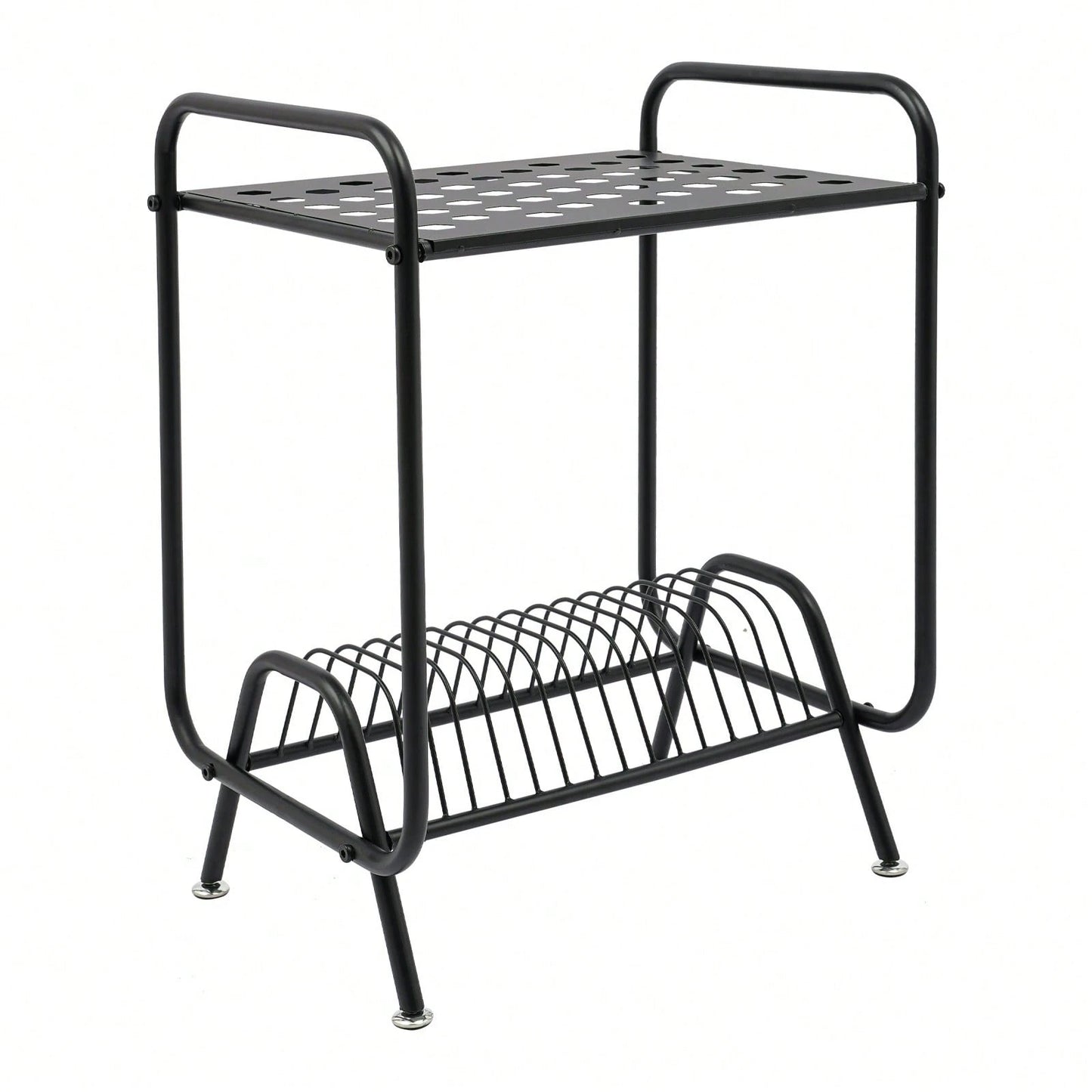 Futchoy 2-Tier Record Player Stand, Player Stand With 16 Slots, 2-Tier Record Storage Stand