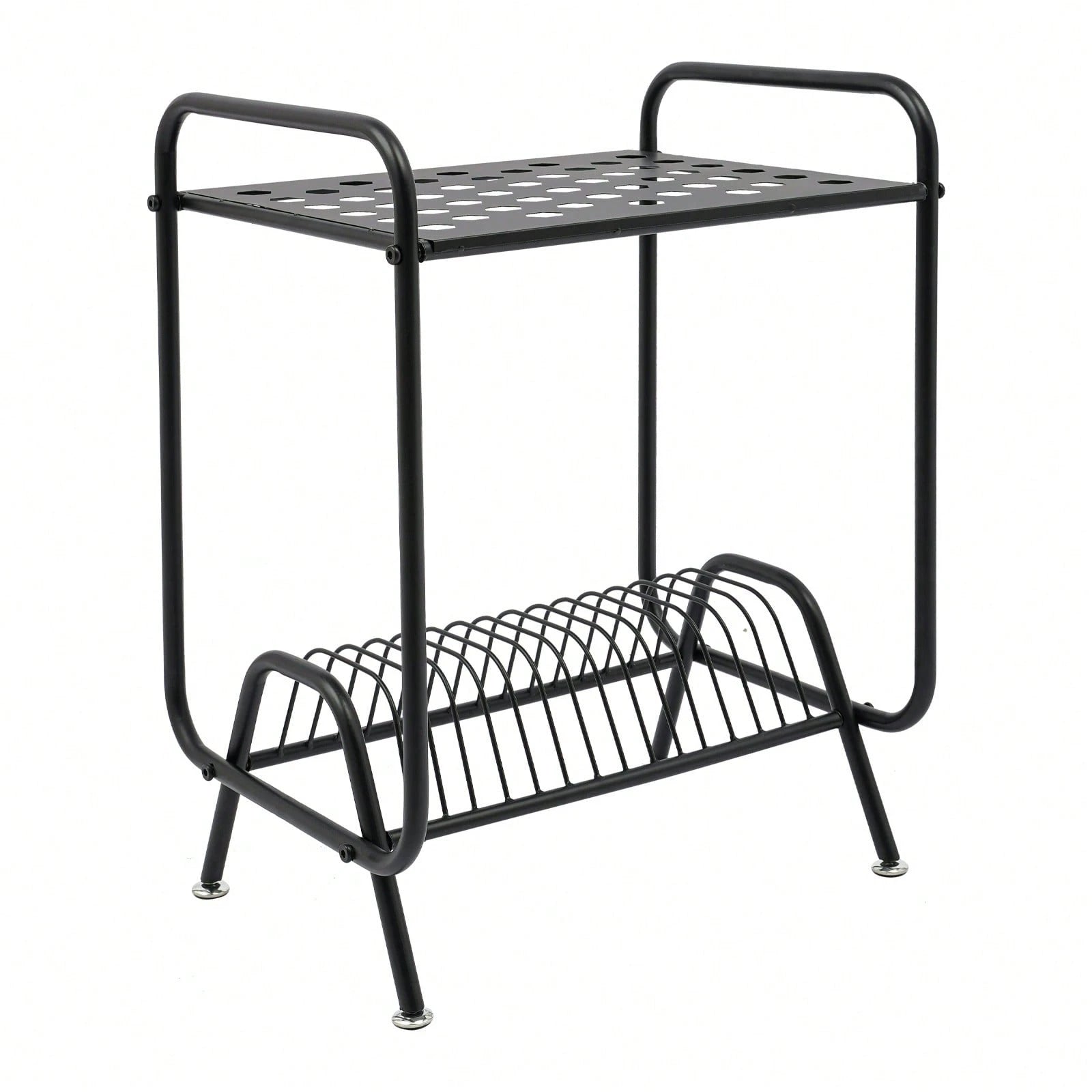 Futchoy 2-Tier Record Player Stand, Player Stand With 16 Slots, 2-Tier Record Storage Stand