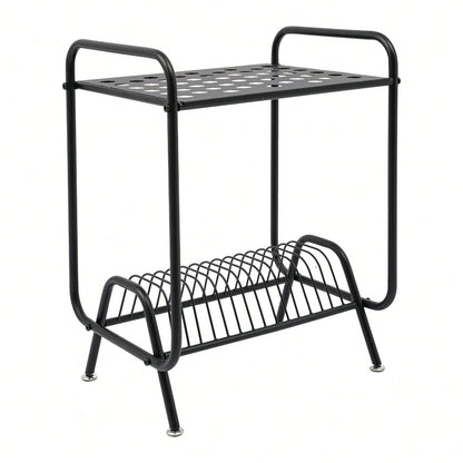 Futchoy 2-Tier Record Player Stand, Player Stand With 16 Slots, 2-Tier Record Storage Stand