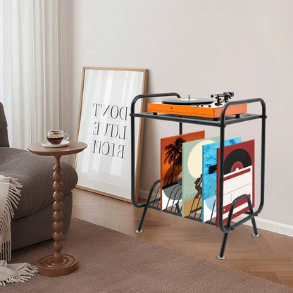 Futchoy 2-Tier Record Player Stand, Player Stand With 16 Slots, 2-Tier Record Storage Stand