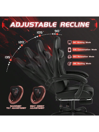 Gaming Chair, Video Game Chair With Footrest And Massage Lumbar Support, Ergonomic Computer Chair Height Adjustable With Swivel Seat And Headrest