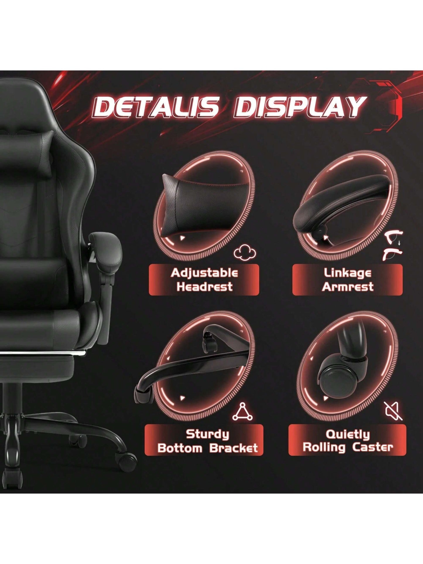 Gaming Chair, Video Game Chair With Footrest And Massage Lumbar Support, Ergonomic Computer Chair Height Adjustable With Swivel Seat And Headrest