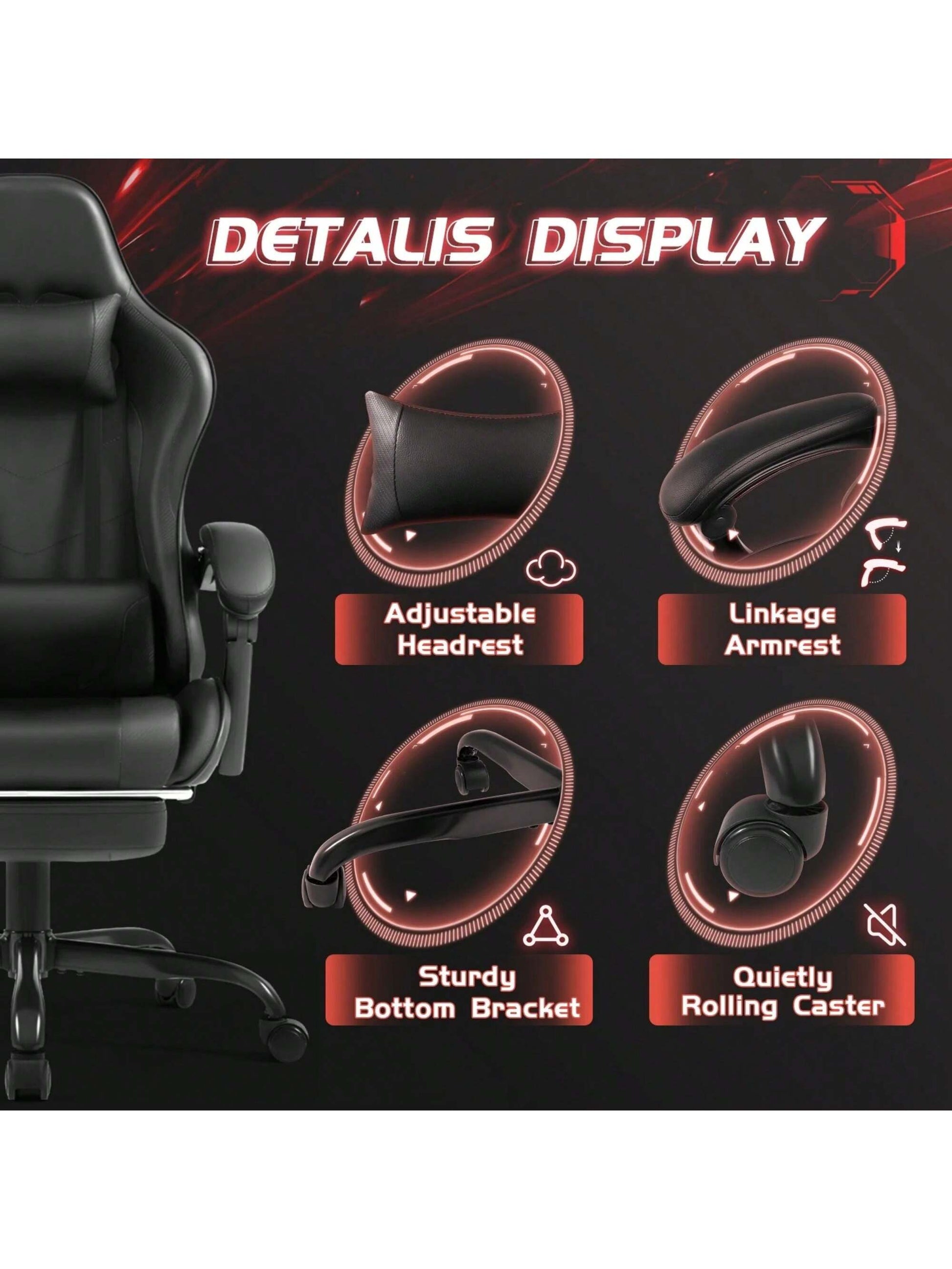 Gaming Chair, Video Game Chair With Footrest And Massage Lumbar Support, Ergonomic Computer Chair Height Adjustable With Swivel Seat And Headrest