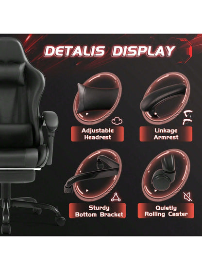 Gaming Chair, Video Game Chair With Footrest And Massage Lumbar Support, Ergonomic Computer Chair Height Adjustable With Swivel Seat And Headrest