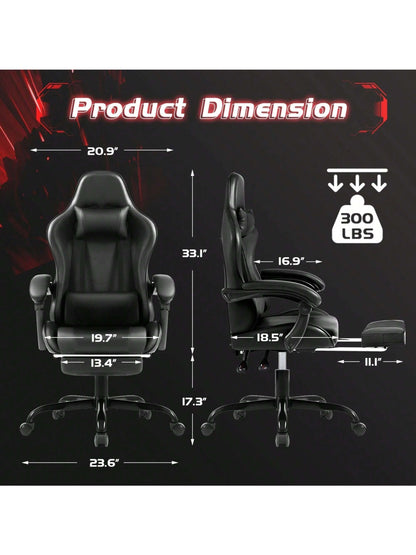 Gaming Chair, Video Game Chair With Footrest And Massage Lumbar Support, Ergonomic Computer Chair Height Adjustable With Swivel Seat And Headrest