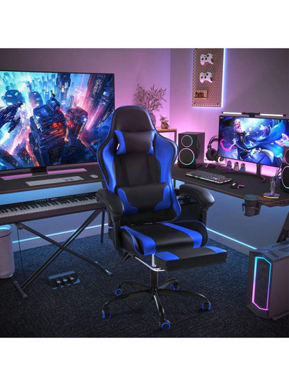 Gaming Chair, Video Game Chair With Footrest And Massage Lumbar Support, Ergonomic Computer Chair Height Adjustable With Swivel Seat And Headrest