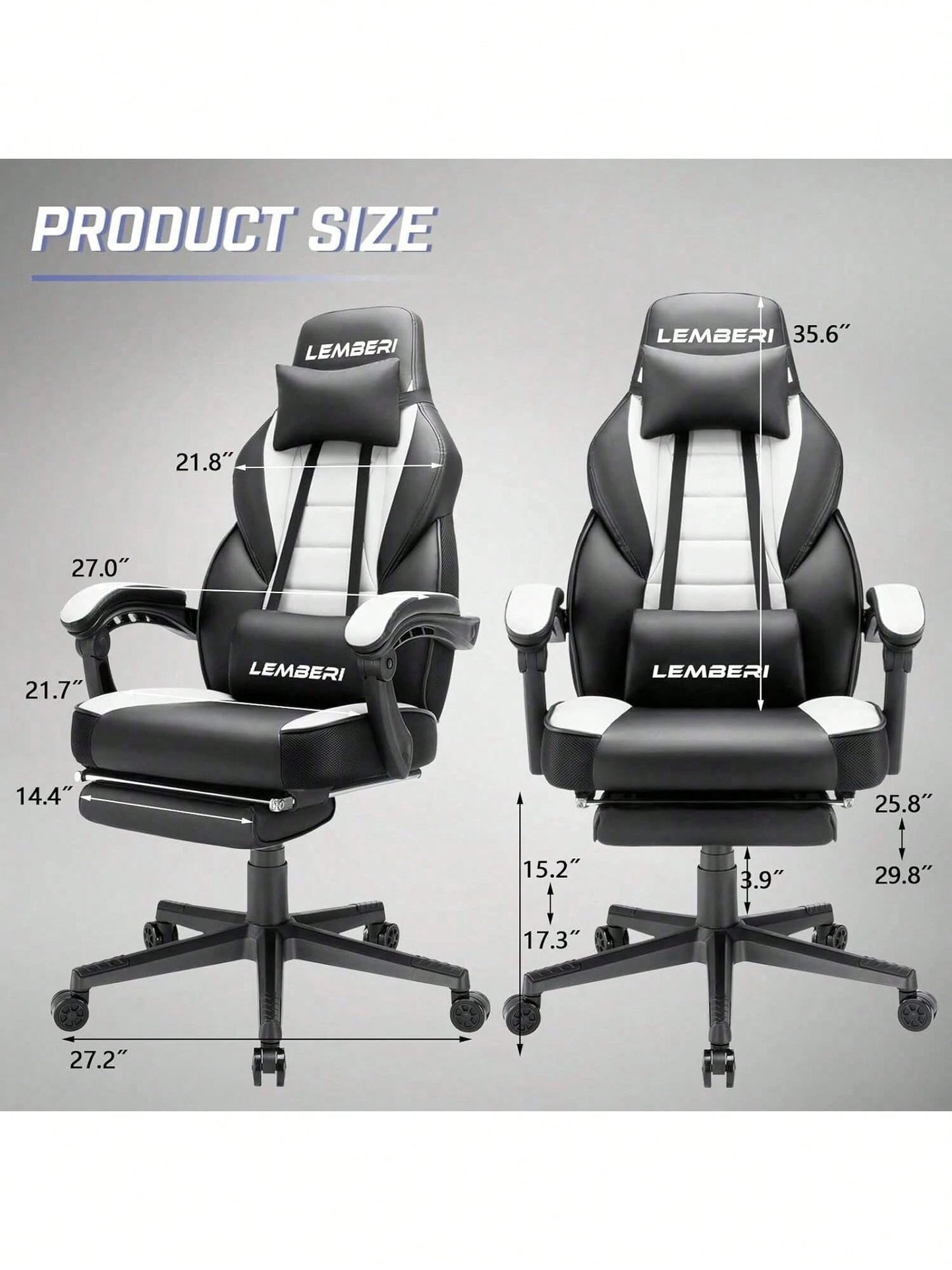 Gaming Chair With Massage, Ergonomic Heavy Duty Design, Gamer Chair With Footrest And Lumbar Support, High Back Office Chair, Big And Tall Gaming Computer Chair, Black+White