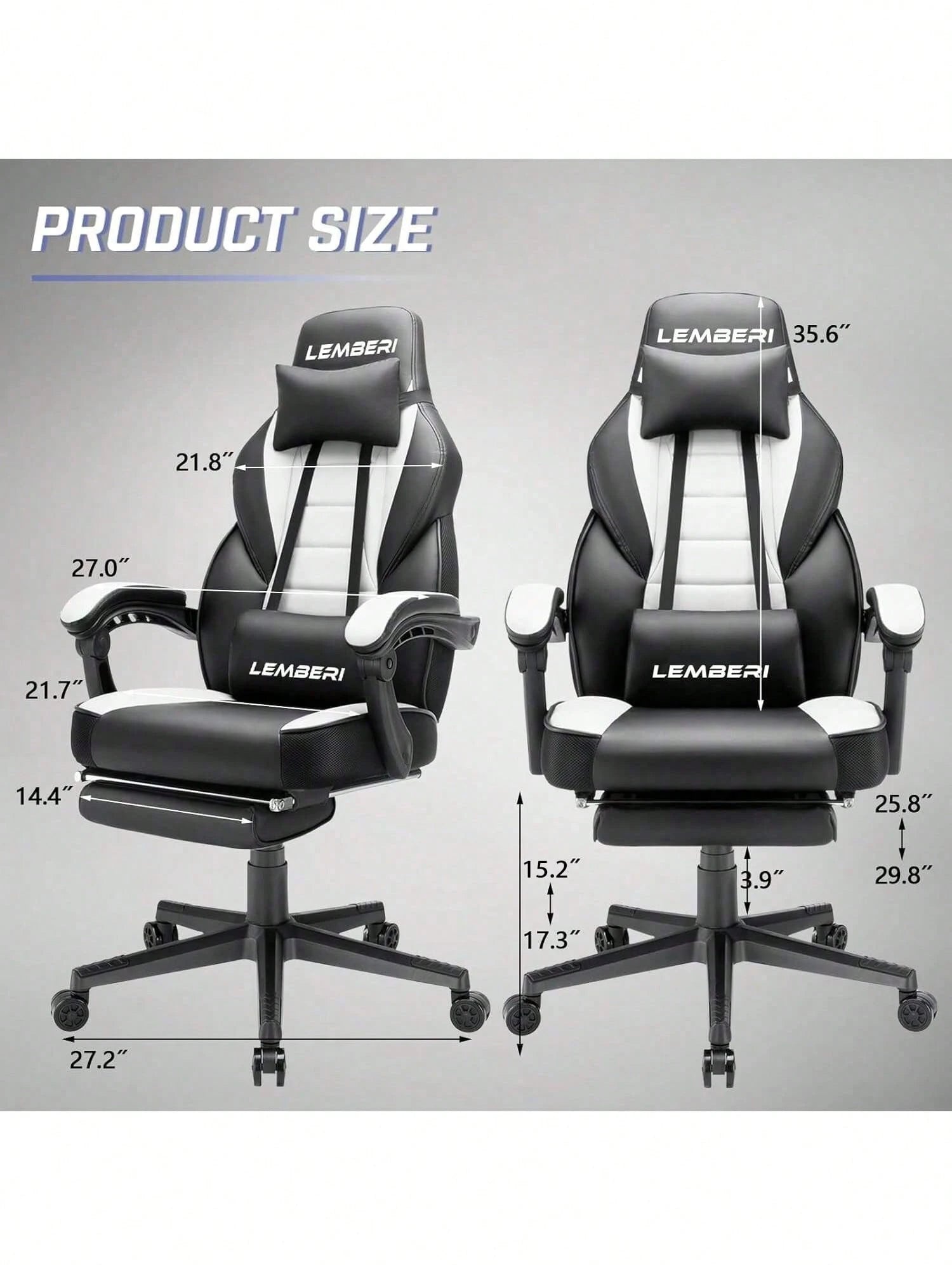 Gaming Chair With Massage, Ergonomic Heavy Duty Design, Gamer Chair With Footrest And Lumbar Support, High Back Office Chair, Big And Tall Gaming Computer Chair, Black+White