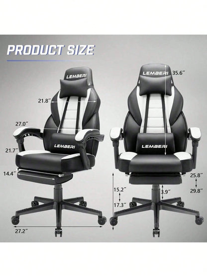 Gaming Chair With Massage, Ergonomic Heavy Duty Design, Gamer Chair With Footrest And Lumbar Support, High Back Office Chair, Big And Tall Gaming Computer Chair, Black+White