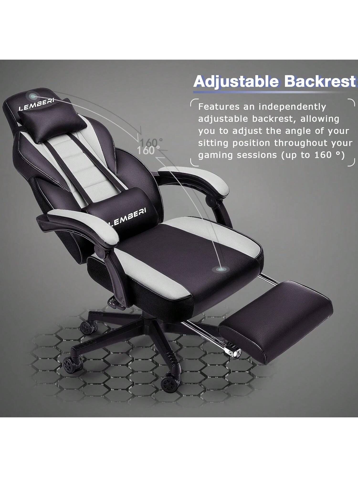 Gaming Chair With Massage, Ergonomic Heavy Duty Design, Gamer Chair With Footrest And Lumbar Support, High Back Office Chair, Big And Tall Gaming Computer Chair, Black+White
